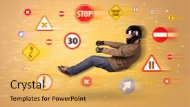  Presentation with road signs - Colorful presentation theme enhanced with young driver with road signs backdrop and a  colored foreground