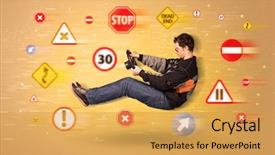  Presentation with road signs - PPT layouts featuring young driver with road signs background and a  colored foreground