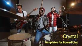  Presentation with singer - Slide deck consisting of young drummer guitarist and singer background and a wine colored foreground