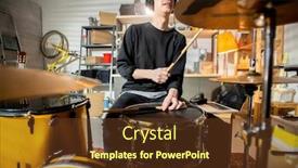  Presentation with music headphones - Presentation theme having young-drummer-with-headphones-beating background and a tawny brown colored foreground