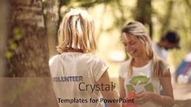  Presentation with garbage - PPT theme consisting of young-ecological-female-activists-chatting background and a coral colored foreground