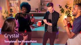  Presentation with intercultural - Audience pleasing PPT theme consisting of young-ecstatic-intercultural-friends backdrop and a tawny brown colored foreground