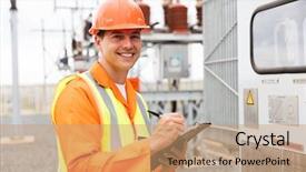  Presentation with readings - Colorful PPT theme enhanced with young electric worker taking transformer backdrop and a coral colored foreground