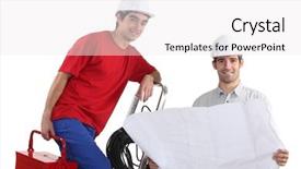  Presentation with foreman - PPT layouts enhanced with young electrician and foreman working hand in hand background and a white colored foreground