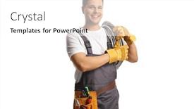  Presentation with shoulder - Presentation with young-electrician-carrying-cables background and a white colored foreground