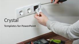  Presentation with electrician - Audience pleasing presentation design consisting of young electrician installing an electrical backdrop and a light gray colored foreground