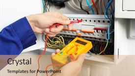  Presentation with distribution - Amazing slides having young electrician measuring voltage backdrop and a yellow colored foreground