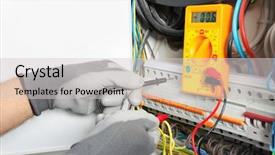  Presentation with distribution - PPT theme having young electrician measuring voltage background and a light gray colored foreground