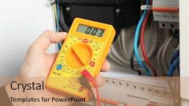  Presentation with distribution - Colorful PPT theme enhanced with young electrician measuring voltage backdrop and a coral colored foreground