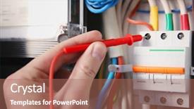  Presentation with distribution - Beautiful presentation theme featuring young electrician measuring voltage backdrop and a coral colored foreground