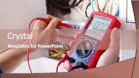  Presentation with distribution - Colorful slide deck enhanced with young electrician measuring voltage backdrop and a coral colored foreground