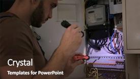  Presentation with dark room for interrogation - Amazing presentation theme having young electrician with flashlight near backdrop and a tawny brown colored foreground