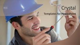  Presentation with electrician - Theme featuring young electrician working on building background and a mint green colored foreground