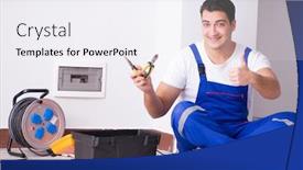  Presentation with electrician - Colorful PPT theme enhanced with young electrician working on socket at home backdrop and a white colored foreground