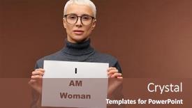  Presentation with saying - Cool new presentation theme with young-elegant-blond-female backdrop and a tawny brown colored foreground