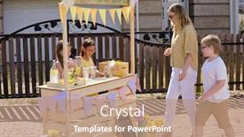  Presentation with cute lemonade - PPT theme featuring young-elegant-blond-woman background and a coral colored foreground