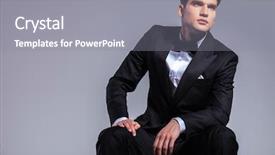  Presentation with young business man - Slide deck enhanced with young elegant business man sitting while looking up background and a gray colored foreground