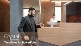  Presentation with hotel business - Colorful presentation enhanced with young-elegant-business-traveler backdrop and a violet colored foreground