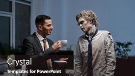  Presentation with zombie - PPT theme consisting of young-elegant-businessman-offering-cup background and a wine colored foreground