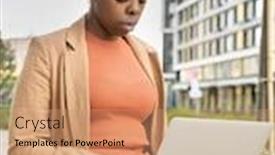  Presentation with office buildings - Colorful slide deck enhanced with young-elegant-businesswoman-in-smart backdrop and a coral colored foreground