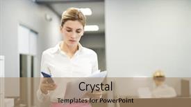  Presentation with elegant - Audience pleasing slide set consisting of young elegant businesswoman with papers backdrop and a  colored foreground