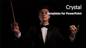  Presentation with orchestra conductor - Presentation design featuring young elegant conductor directing his background and a black colored foreground