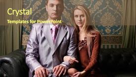  Presentation with camera - Cool new presentation theme with young elegant couple looking at camera indoors backdrop and a tawny brown colored foreground