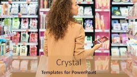  Presentation with beauty products - Slide set featuring young-elegant-curly-female-customer background and a coral colored foreground