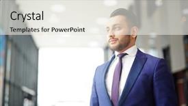  Presentation with modern elegant - Slides having young elegant diplomat in suit background and a sky blue colored foreground