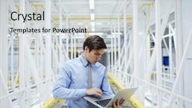  Presentation with mining - Presentation theme having young elegant engineer of mining background and a light gray colored foreground