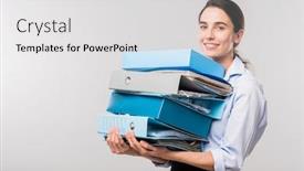  Presentation with accountant - PPT theme enhanced with young-elegant-female-accountant background and a light gray colored foreground