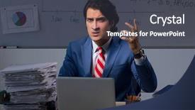  Presentation with audit - Slide set with young elegant financial specialist working background and a dark gray colored foreground