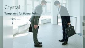  Presentation with intercultural - Presentation theme having young-elegant-intercultural-businessmen background and a sky blue colored foreground