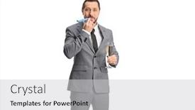  Presentation with elegant party - Presentation theme featuring young-elegant-man-blowing background and a light gray colored foreground