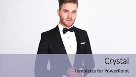  Presentation with elegant man in glasses optics - PPT theme with young elegant man in black background and a light blue colored foreground