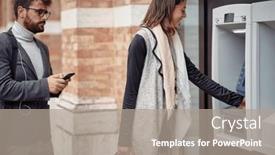  Presentation with atm - Slide set having young-elegant-man-is-impatient background and a  colored foreground