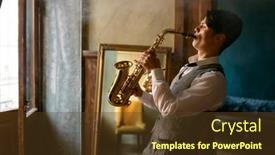  Presentation with misty - Slide deck featuring young-elegant-man-playing-gold background and a tawny brown colored foreground