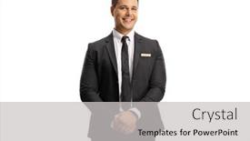  Presentation with name - Audience pleasing presentation theme consisting of young-elegant-man backdrop and a light gray colored foreground