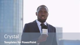  Presentation with african ethnicity - Colorful presentation theme enhanced with young-elegant-reporter-of-african backdrop and a seafoam green colored foreground