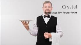  Presentation with isolation - Slide deck featuring young-elegant-waiter-in-black background and a light gray colored foreground