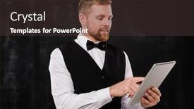  Presentation with scrolling - PPT layouts with young-elegant-waiter-of-classy background and a dark gray colored foreground