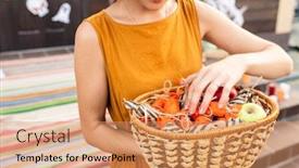 Presentation with young children - Theme having young-elegant-woman-in-yellow background and a coral colored foreground