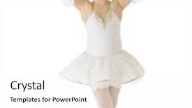  Presentation with ballerina - Amazing PPT layouts having young elementary ballerina gracefully standing in 5th position in her dance costume on a white background backdrop and a white colored foreground