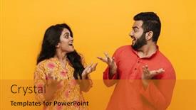  Presentation with indian couple - Slide set enhanced with young-emotional-surprised-indian-couple background and a gold colored foreground