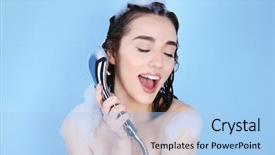  Presentation with weight loss woman showing - PPT layouts featuring young emotional woman taking shower background and a light blue colored foreground