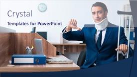  Presentation with accident - Audience pleasing slide set consisting of young-employee-after-accident backdrop and a sky blue colored foreground