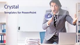  Presentation with employee anniversary work office - Colorful theme enhanced with young employee boss with megaphone backdrop and a sky blue colored foreground