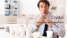  Presentation with pyramid - PPT theme featuring young employee building pyramid background and a lemonade colored foreground