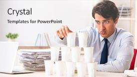  Presentation with pyramid - Colorful presentation theme enhanced with young employee building pyramid backdrop and a white colored foreground