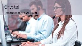  Presentation with call center - PPT layouts with young-employee-call-center-talking background and a light gray colored foreground